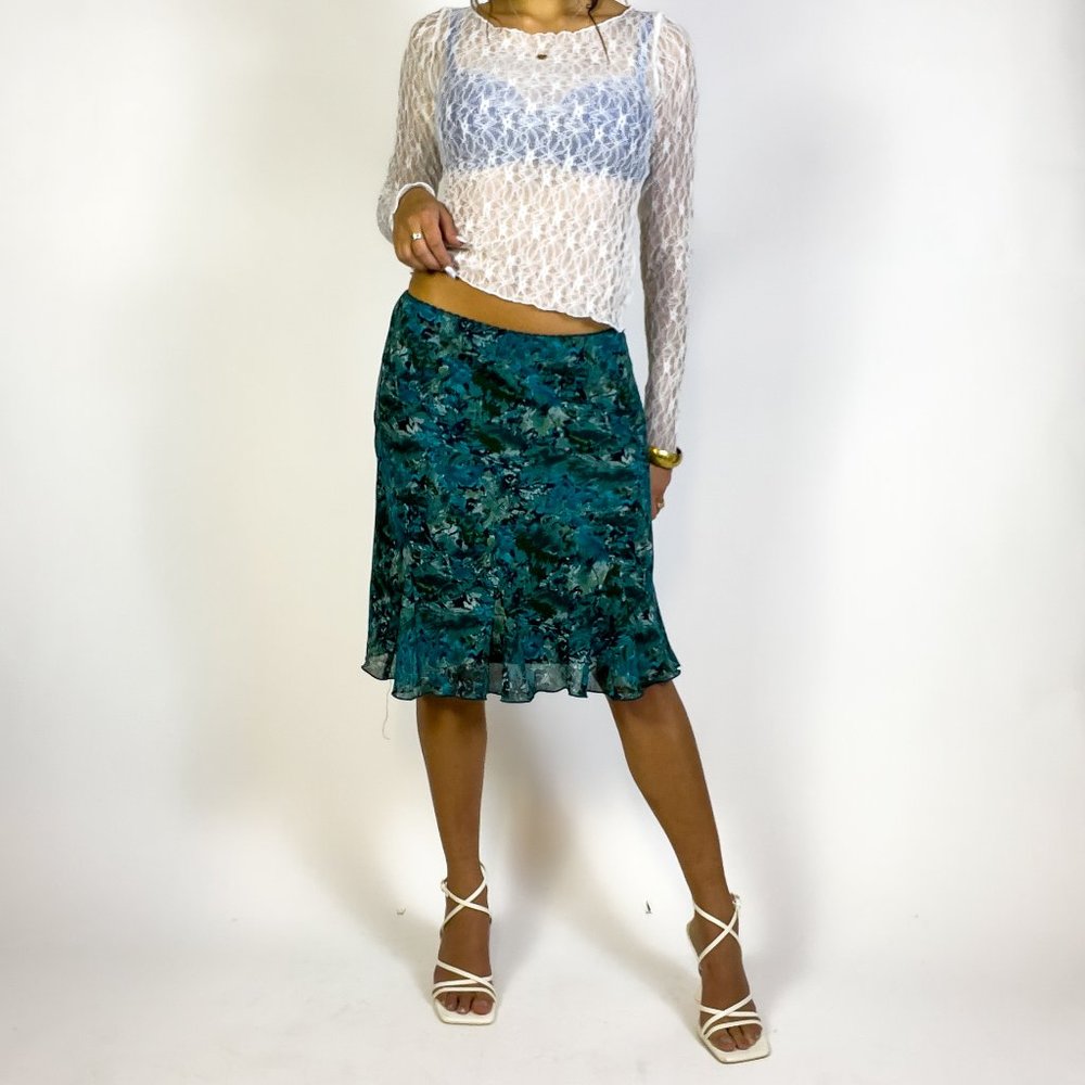 Vintage Blue/Teal Floral Midi Skirt